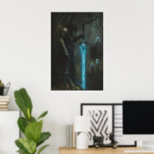 Enchanted Dark Medieval Knight with Glowing Sword Poster (Thuiskantoor)