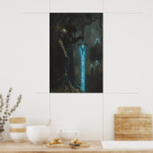 Enchanted Dark Medieval Knight with Glowing Sword Poster (Keuken)