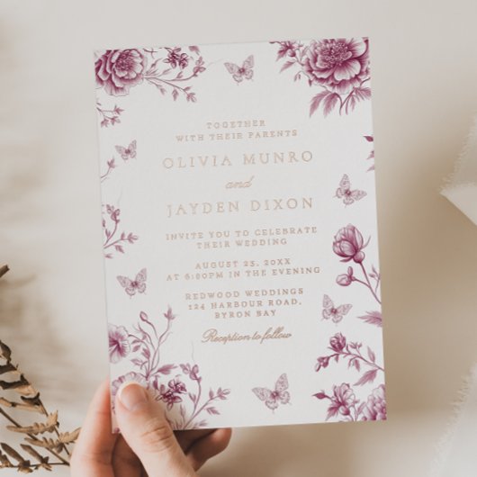 Enchanted Dusty Roos & Roos Gold Wedding Folie Uitnodiging