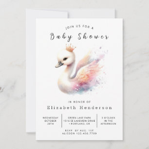 Enchanted Editable Swan Baby shower Kaart