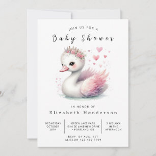 Enchanted Editable Swan Baby shower Kaart
