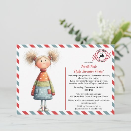 Enchanted Elf | North Pole Ugly Sweater Party Kaart (Staand voorkant)