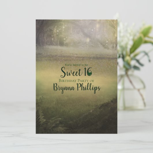 Enchanted Enchanting Lights Forest Sweet 16 Party Kaart (Staand voorkant)