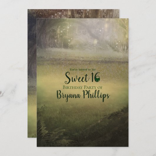 Enchanted Enchanting Lights Forest Sweet 16 Party Kaart (Voorkant / Achterkant)