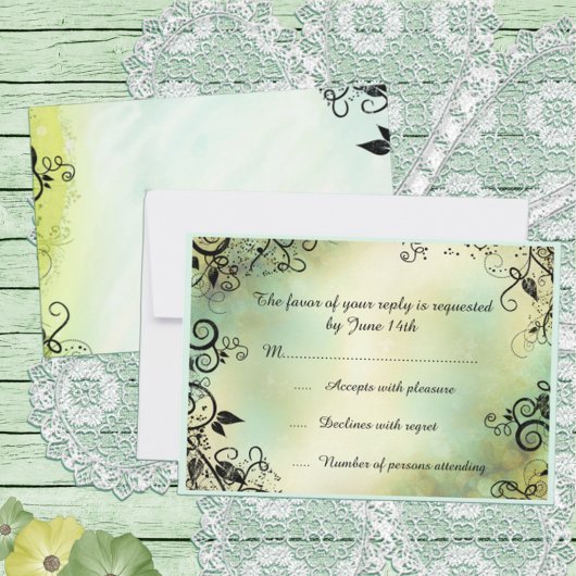 Enchanted Evening Deco Leaf Wedding RSVP Kaartje