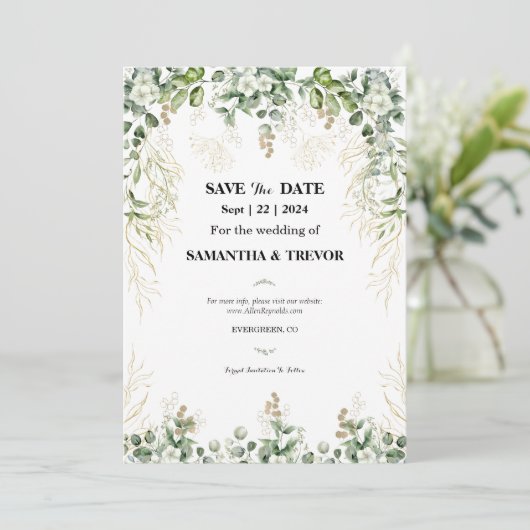 Enchanted Evergreens: Save the Date Uitnodiging (Staand voorkant)