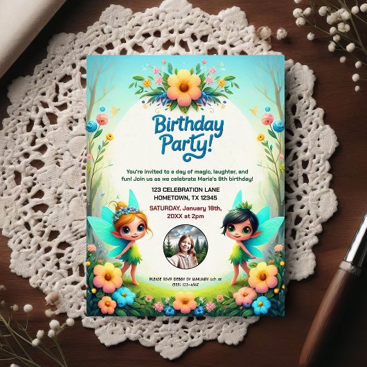 Enchanted Fairy Birthday Party Photo Invitation Briefkaart