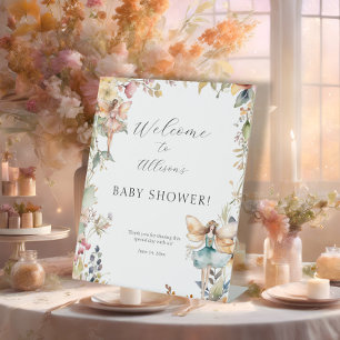 Enchanted Fairy Garden Herfst Bloemen Welkomstdouc Reclamebord Met Voetstuk