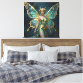 Enchanted Fairy in Gold and Turquoise Canvas Afdruk (Insitu (Slaapkamer))