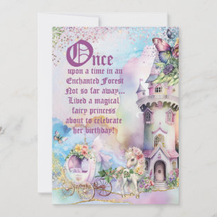 Enchanted Fairy Unicorn Forest Party Invitation Kaart