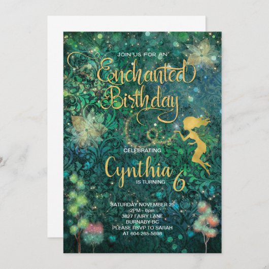 Enchanted Fairy Verjaardag Uitnodiging (Voorkant / Achterkant)