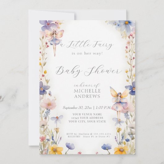 Enchanted Fairy Wildflower Roze Meisje Baby shower Kaart (Voorkant)