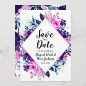 Enchanted Floral Violet Waterverf Diamond Chic Save The Date (Voorkant / Achterkant)
