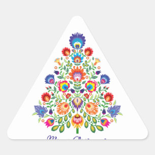 Enchanted Florals: Een Yuletide Tapestry van Folkl Driehoek Sticker