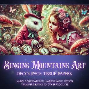 Enchanted Forest Alice Rabbit Clocks Decoupage Tissuepapier