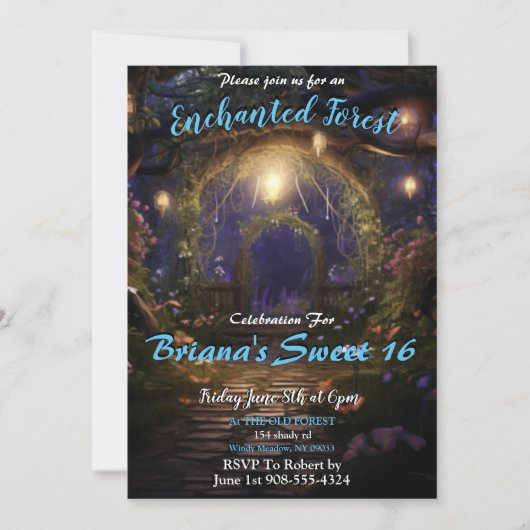 Enchanted Forest Archway Sweet 16 Invitations (Devant)