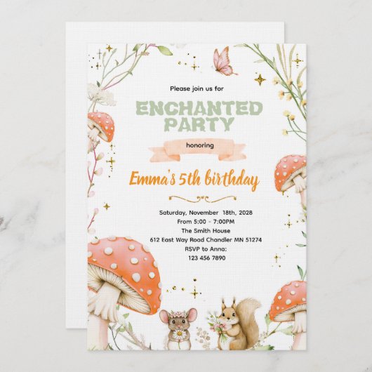 Enchanted Forest Birthday Invitation (Devant / Derrière)