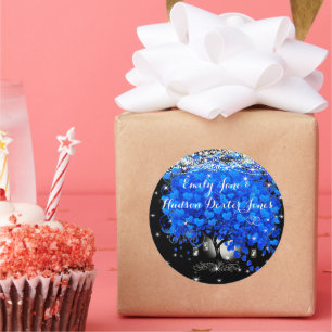 Enchanted Forest Blue Heart Leaf Tree Wedding Ronde Sticker