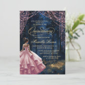Enchanted Forest Blush Pink Quinceañera Kaart (Staand voorkant)