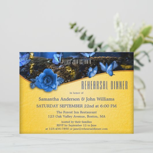 Enchanted Forest Butterfly Rehearsal Dinner Kaart (Staand voorkant)