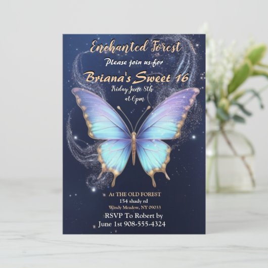 Enchanted Forest Butterfly Sweet 16 uitnodigingen (Staand voorkant)