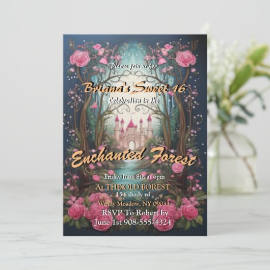 Enchanted Forest Castle Sweet 16 Invitation (Debout devant)