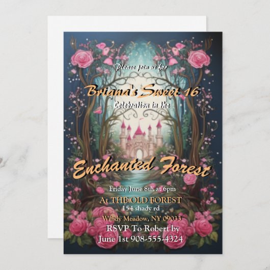 Enchanted Forest Castle Sweet 16 Invitation (Devant / Derrière)