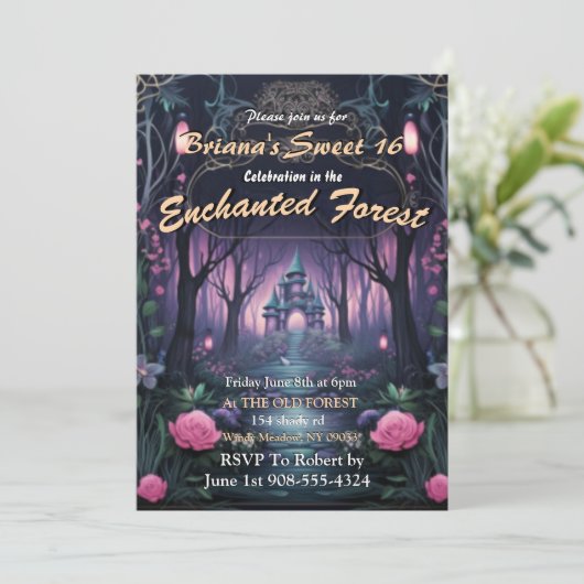 Enchanted Forest Castle Sweet 16 Invitations (Debout devant)