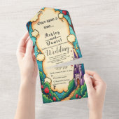 Enchanted Forest Castle Woodland Sprookjeshuwelijk All In One Uitnodiging (Afscheurbaar)