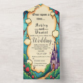 Enchanted Forest Castle Woodland Sprookjeshuwelijk All In One Uitnodiging (Binnen)