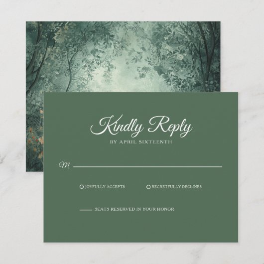 Enchanted Forest Dark Green Wedding RSVP (Devant / Derrière)