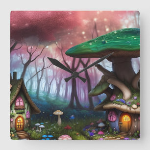 Enchanted Forest Dreamscape Paddenstoel Fantasy Fa Vierkante Klok