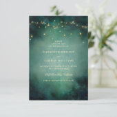 Enchanted Forest Emerald Gold Fairy Lights Wedding Save The Date (Staand voorkant)