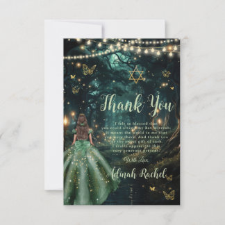 Enchanted Forest Emerald Green Dress Bat Mitzvah Bedankkaart