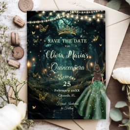 Enchanted Forest Emerald Groene Jurk Quinceañera Save The Date