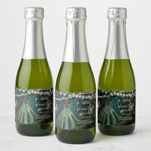Enchanted Forest Emerald Groene Jurk Quinceañera Sparkling Wijnetiket (Flessen)