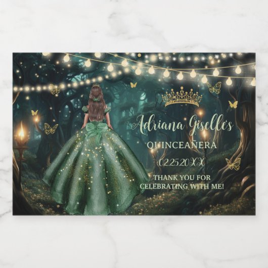 Enchanted Forest Emerald Groene Jurk Quinceañera Sparkling Wijnetiket (Enkel label)
