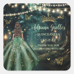 Enchanted Forest Emerald Groene Jurk Quinceañera Vierkante Sticker
