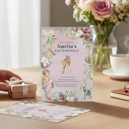 Enchanted Forest Fairy Birthday Party Invite Kaart