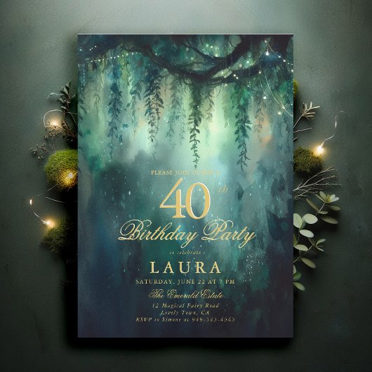 Enchanted Forest Fairy Gold Greenery 40th Birthday Kaart