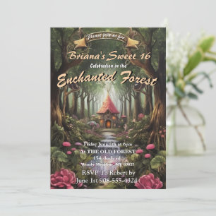 Enchanted Forest Fairy House Sweet 16 Uitnodiginge Kaart