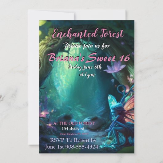 Enchanted Forest Fairy Sweet 16 Invitation Kaart (Voorkant)