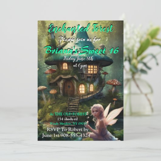 Enchanted Forest Fairy Sweet 16 uitnodigingen (Staand voorkant)