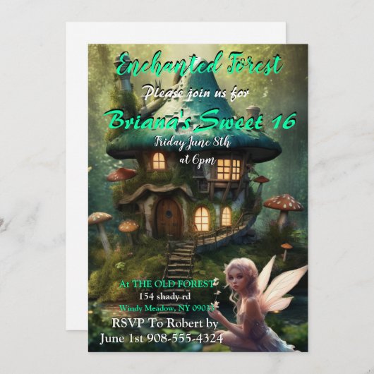 Enchanted Forest Fairy Sweet 16 uitnodigingen (Voorkant / Achterkant)