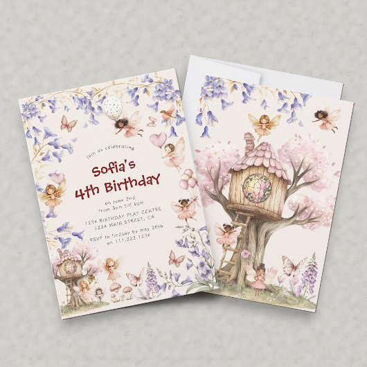 Enchanted Forest Fairy Treehouse Birthday Invite Kaart