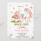 Enchanted Forest Fairy Unicorn Birthday Invitation (Devant / Derrière)