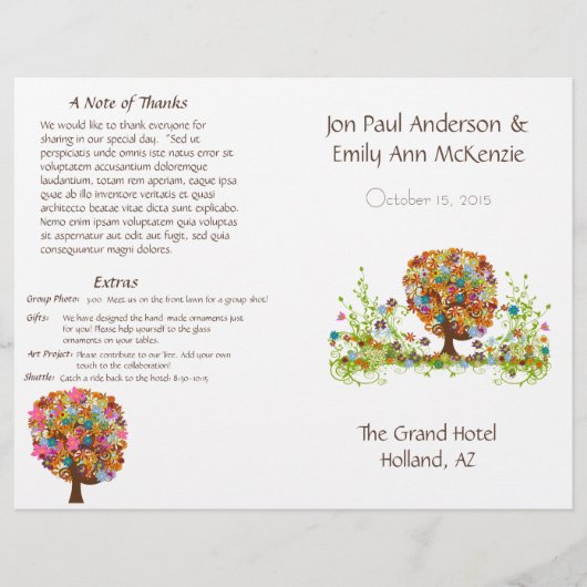 Enchanted Forest Flower Tree Wedding Programme (Voorkant)