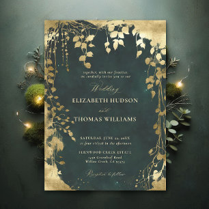 Enchanted Forest Foliage Lijst Gold Green Wedding Kaart