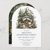 Enchanted Forest Gnome 1e verjaardag Kaart (Voorkant / Achterkant)