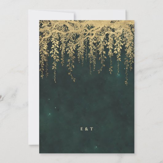 Enchanted Forest Gold Greenery Aangepaste bruiloft Kaart (Achterkant)